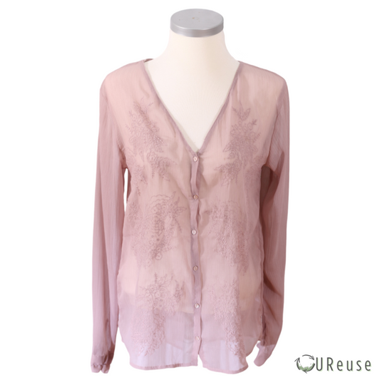 Chacha Gammel Rosa Chiffon Skjorte Bluse