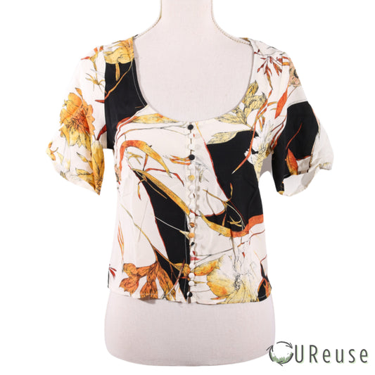 Gestuz Crop Blomster Bluse med Knapper