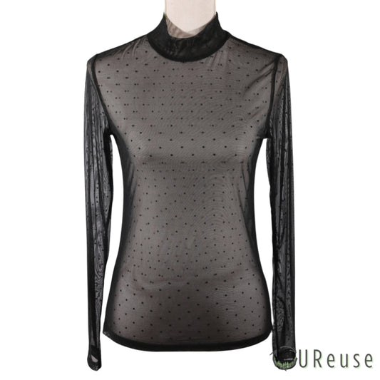 Mesh Sort gennemsigtig Dot Bluse